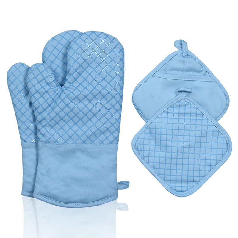 Amazon Hot Sale Non-slip Silicone Oven Gloves Thickened High Temperature Anti-scalding Microwave Baking Heat Insulation Set