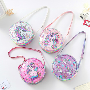 New Mermaid Bag Sequin Unicorn Crossbody Bag Rainbow Glitter Waist Bag Children Student Girl Cartoon Shoulder Bag