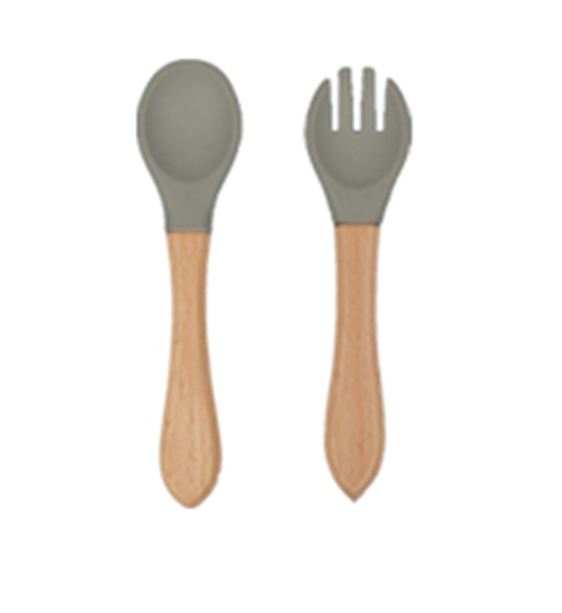Grey-wooden handle silicone fork spoon