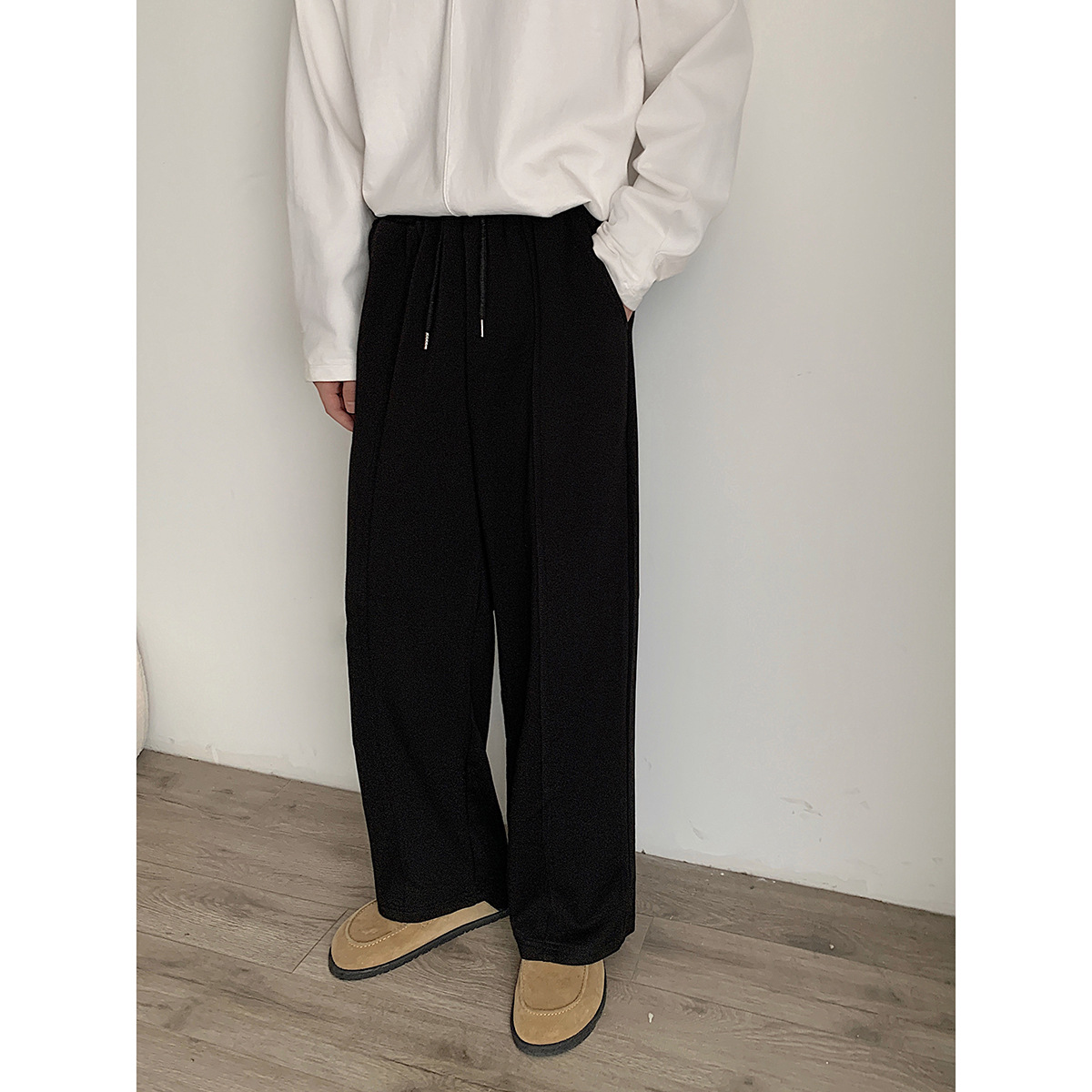 INTFEDAY Korean style simple stand cut stitching sports pants men's and women's loose space cotton knitted sweatpants