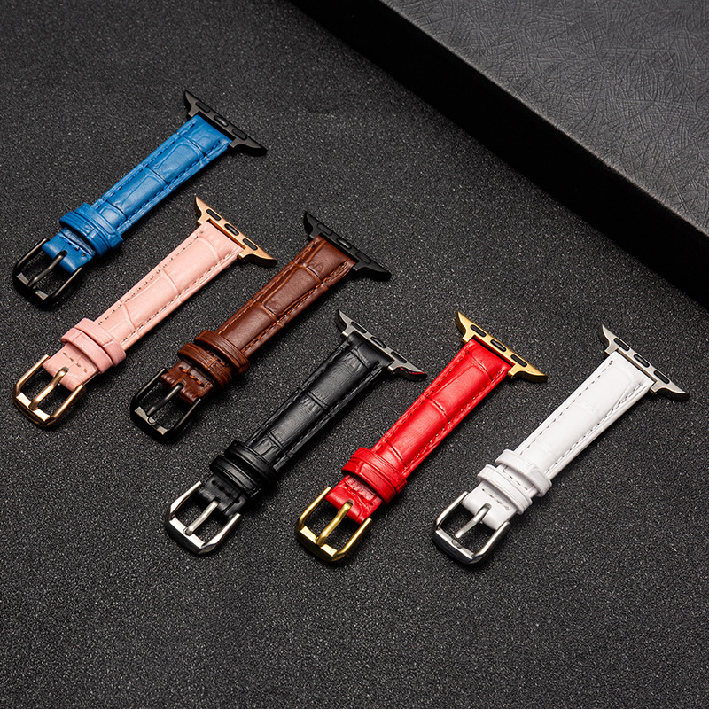 Suitable for Apple Watch Leather Strap Small Man Waist Slim Fit Bamboo Pattern Apple iwatch7-1 Series Bracelet