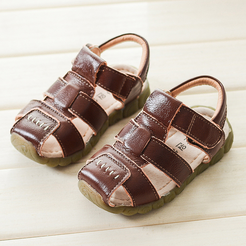 Children's leather sandals 2024 summer non-slip soft bottom toddler shoes boys Korean version bag head beach shoes a generation of hair
