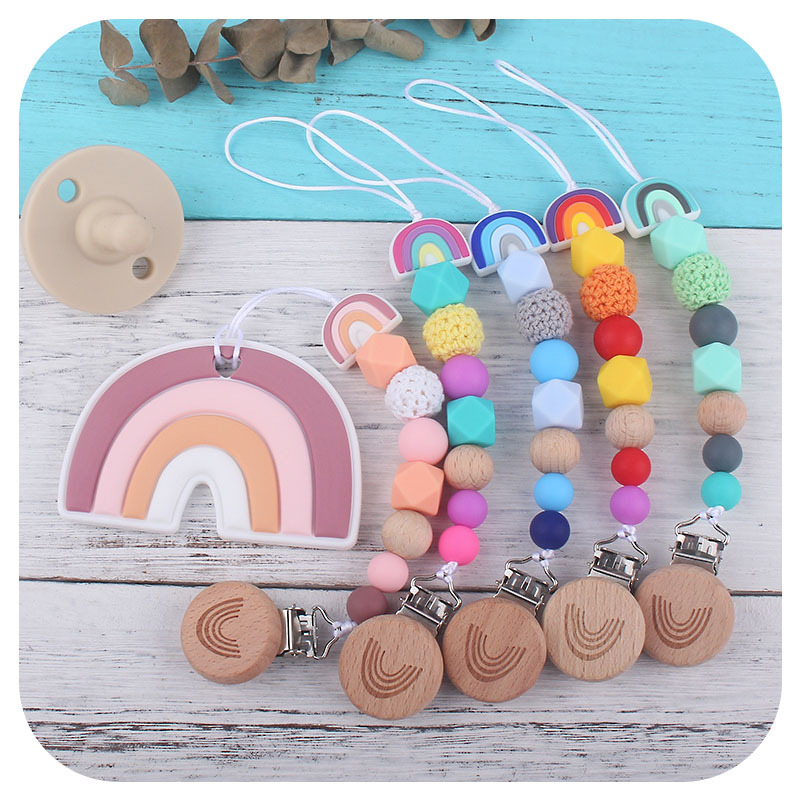 Foreign trade baby products rainbow silicone pacifier chain cartoon Beech rainbow pacifier clip anti-drop chain Amazon New