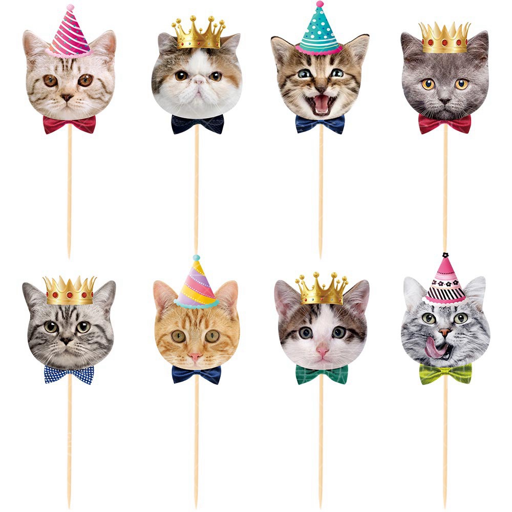 New Pet Cat Theme Birthday Party Decoration Cartoon Cat Birthday Flag Cake Card