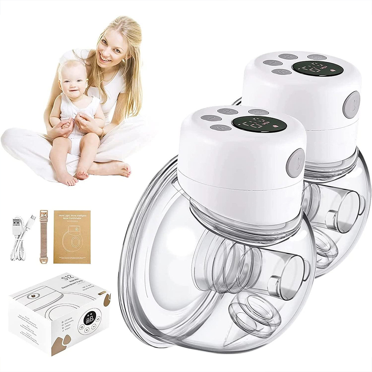 Cross-Border electric breast pump armrest-free wearable bilateral mute portable Amazon direct consultation discount