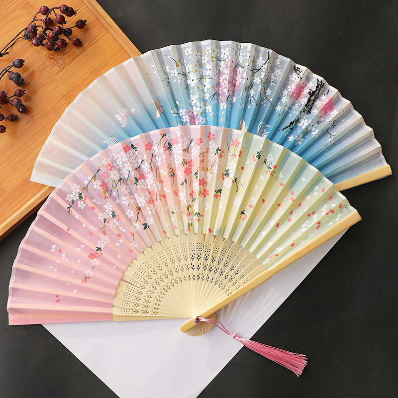 Fan Folding Fan Antique Chinese Style Women's Hanfu Cheongsam Dance Children's Students Summer Portable Folding Small Fan