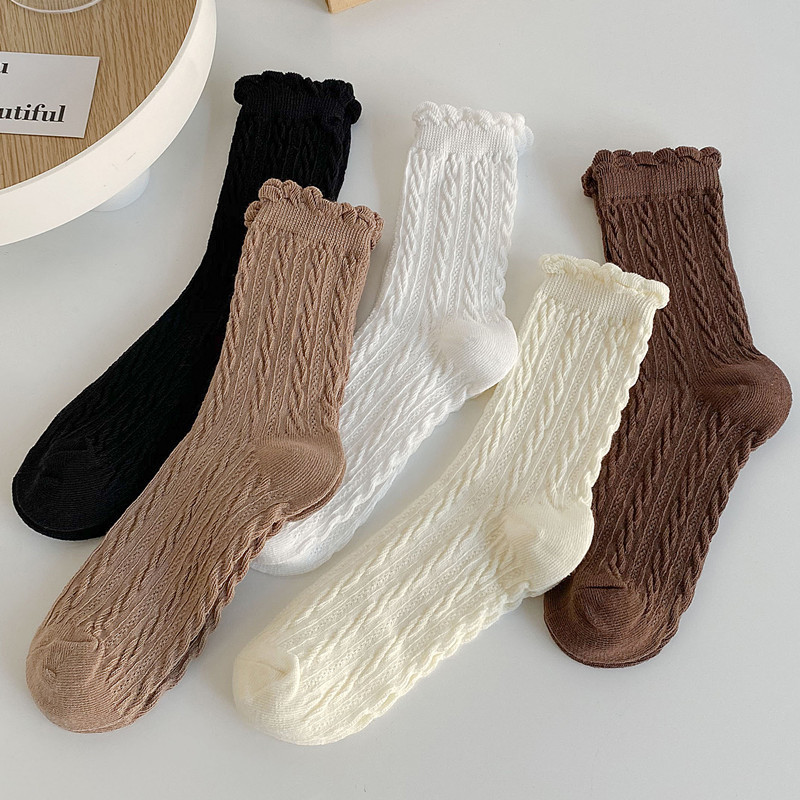Mary Jane thickened socks children spring and autumn and winter stockings lace twist pile stockings pure white cotton socks wholesale