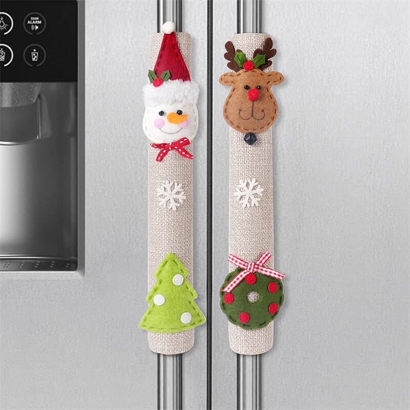 クリスマス家庭装飾用品サンタクロース雪だるまヘラジカ麻布冷蔵庫ハンドル貼り電子レンジハンドルカバー|undefined