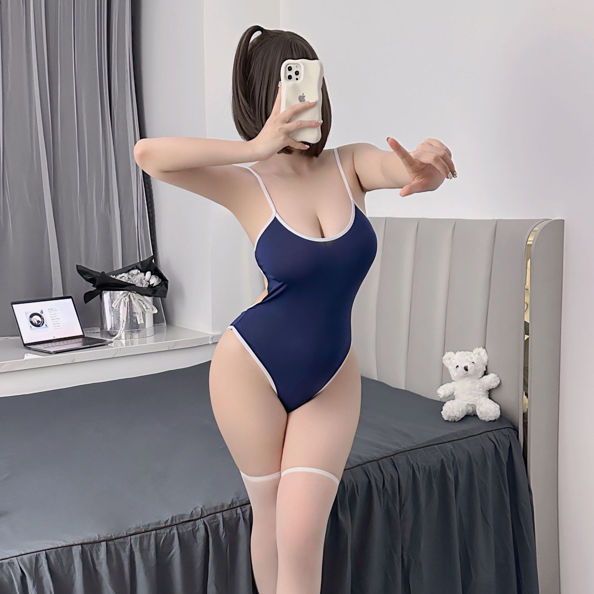 Sleeping Sexy Underwear One-piece Suit Swimsuit Dead Water Sexy Thin Transparent Milk Silk Sling Tights Swimsuit