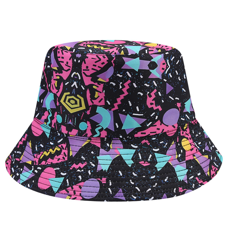 Cross-border Amazon geometric Ling-shaped vintage fisherman hat European and American printed double-sided versatile basin hat outdoor sun hat