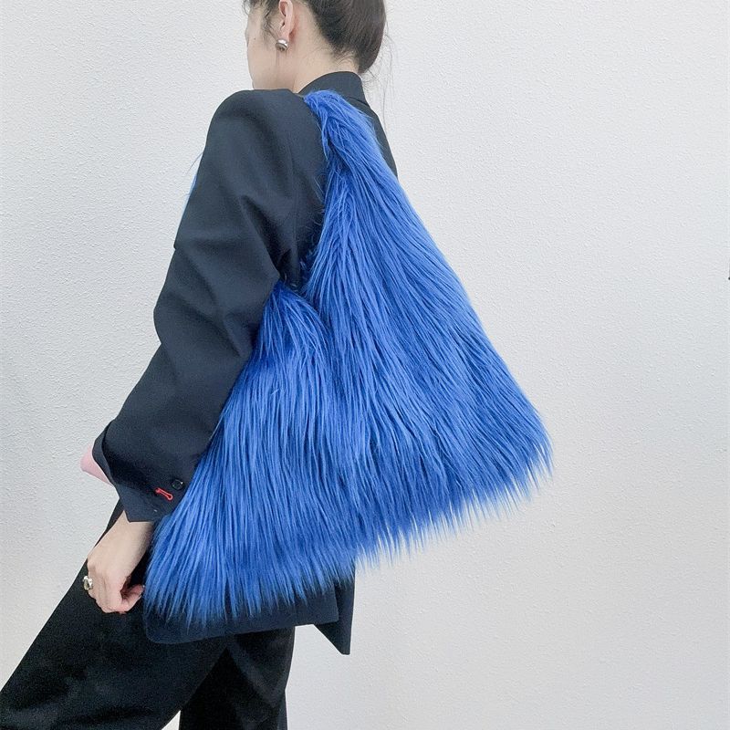 Foreign Trade Cross-border New Waterfall Large Capacity Shoulder Tote Bag Plush Faux Fur Y2K Millennium Hot Girl Bag
