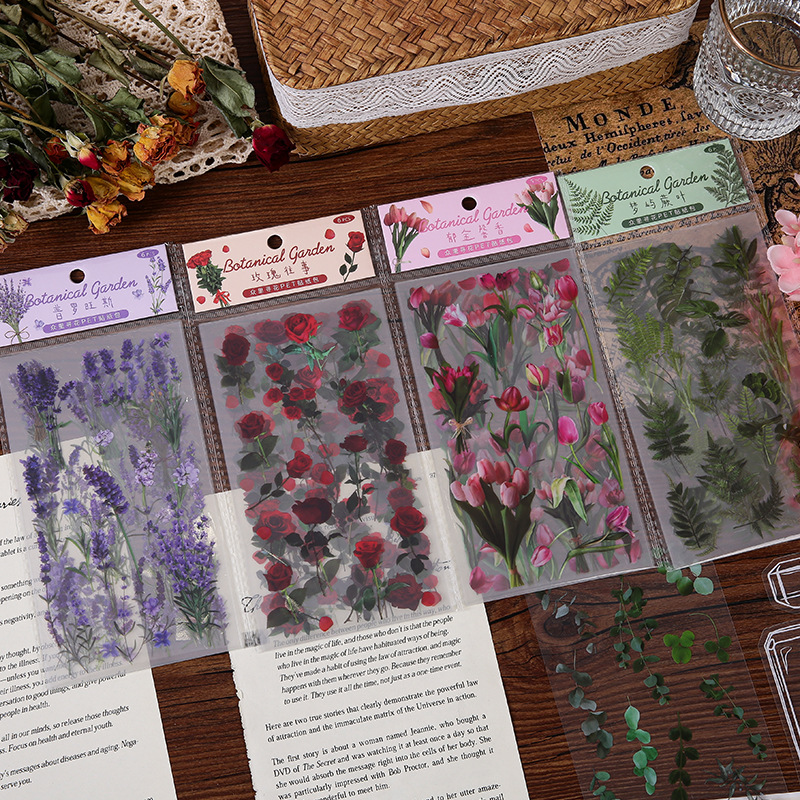Retro plant flower pet stickers hand account waterproof children paste water Cup decorative material pattern diy small stickers
