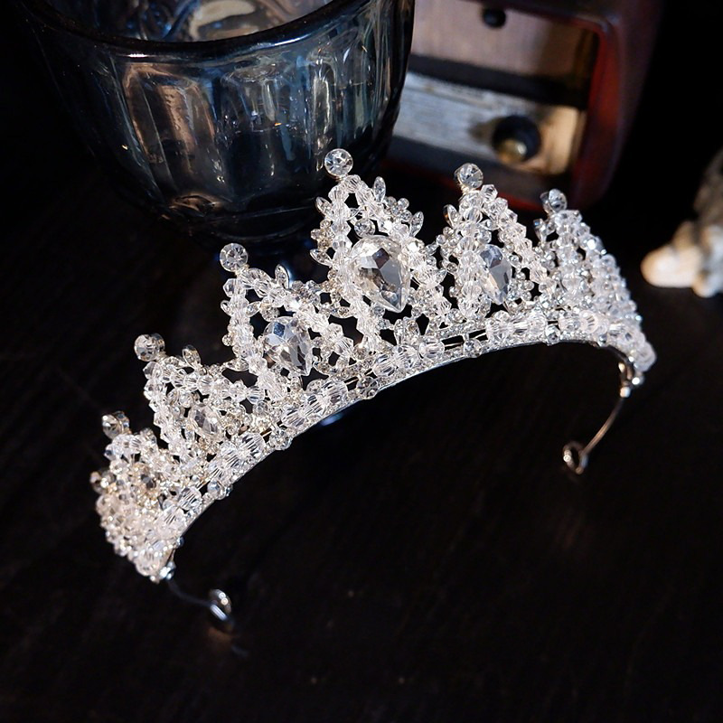 Light luxury Korean crystal beaded children Princess Crown hair accessories girl Crown girl stage performance birthday gift