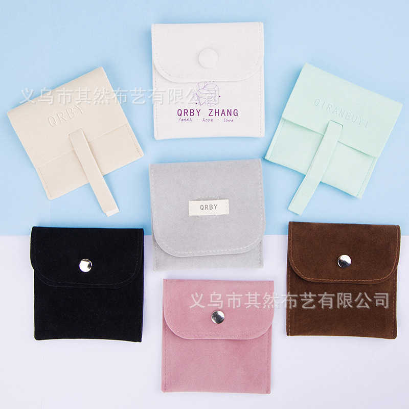 Factory wholesale suede velvet flap snap button jewelry bag double-sided velvet microfiber jewelry necklace jewelry storage bag