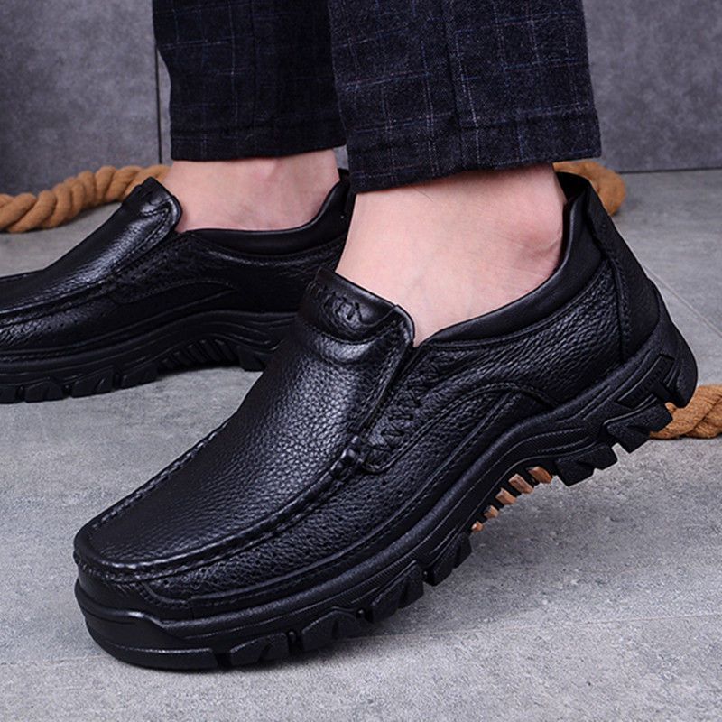 Cross-Border Men's shoes business casual leather shoes men's soft bottom non-slip platform dad shoes versatile middle-aged and elderly large size shoes