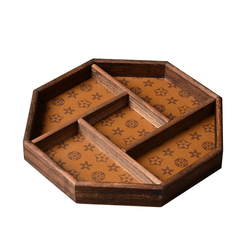 Light Luxury Leather Chinese Tea Tray Vintage Chinese Internet Famous Desktop Jewelry Ornaments Key Porch Storage Box Tray Home