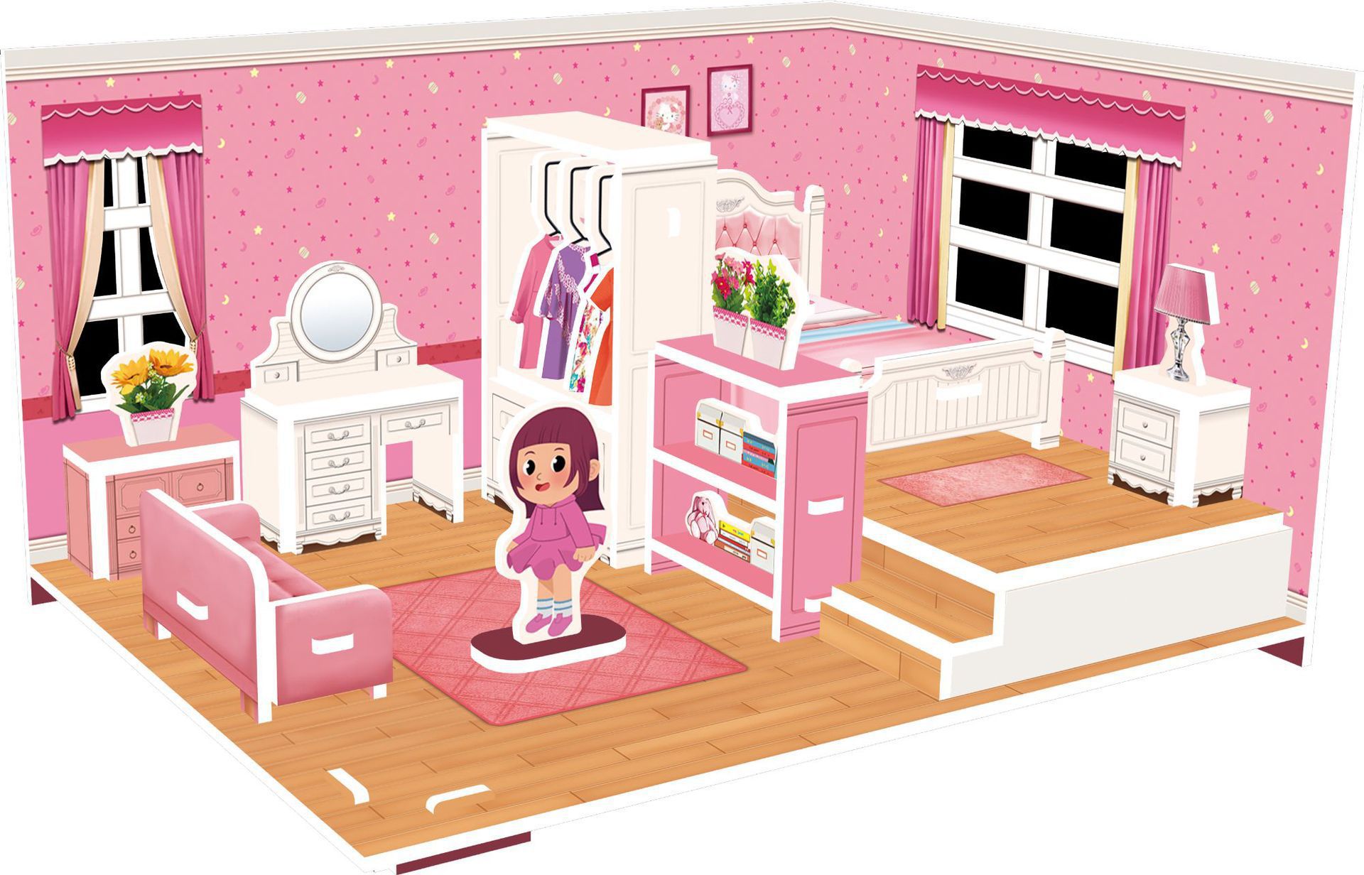 White card 3D three-dimensional big four piece paper jigsaw puzzle toy scene girl series gift 3d jigsaw puzzle toy for children
