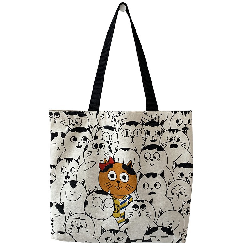 2024 Art Design Carino Animale Dipinto a Mano Illustrazione Borsa a Tracolla Borsa da Scuola Borsa Artistica Retro Grande Capacità Borsa in Tela Donna_voghion.com