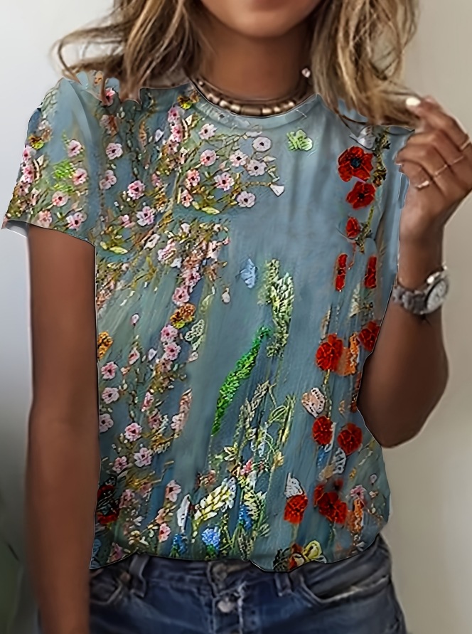 2023 new European and American cross-border Amazon wish butterfly digital printing multi-color T-shirt short sleeve round neck T-shirt