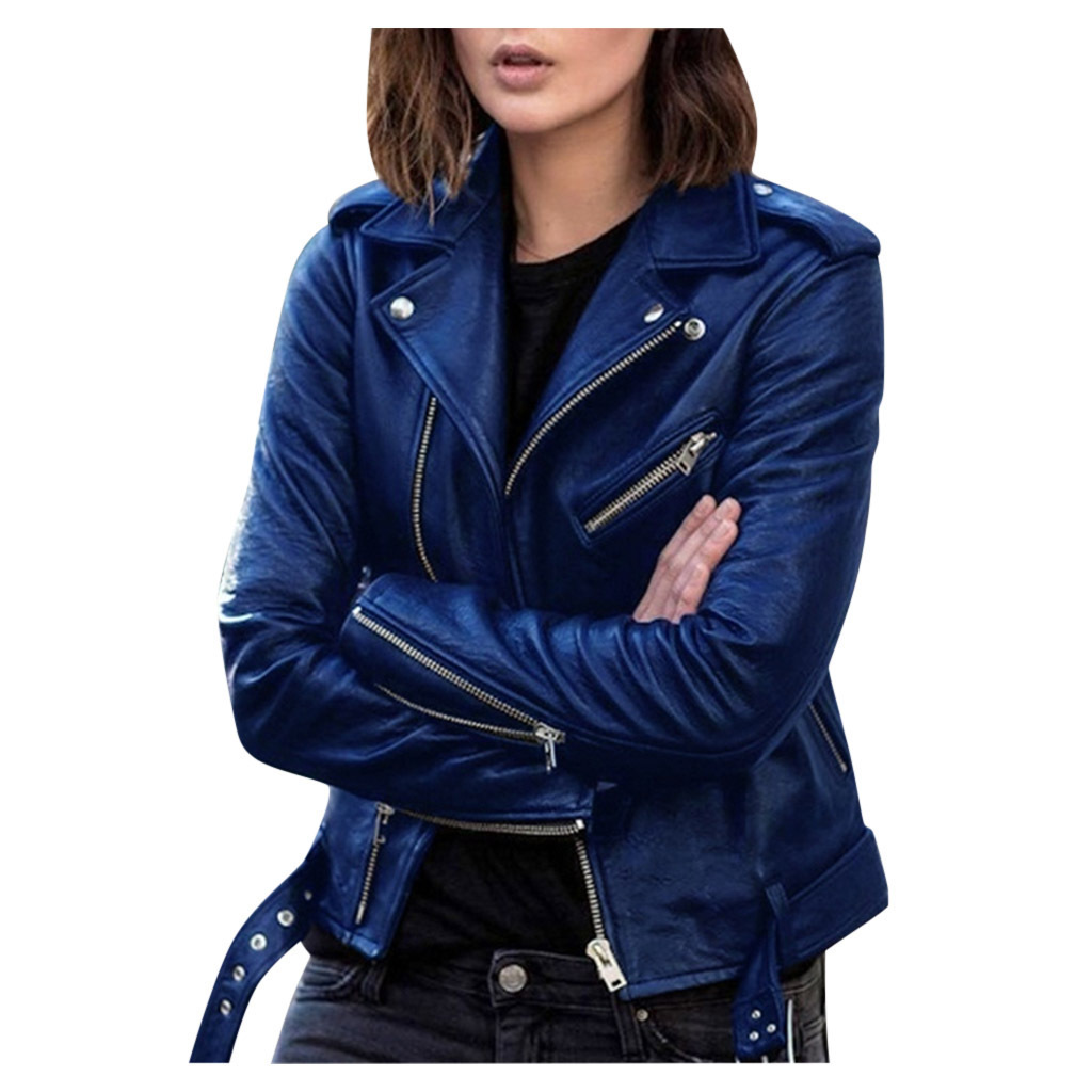 Cross-border Spring and Autumn Large Size Women's Clothing Short Women's Leather Jacket European and American PU Biker Clothing Slim Fit Winter Clothes Wallet Overcome