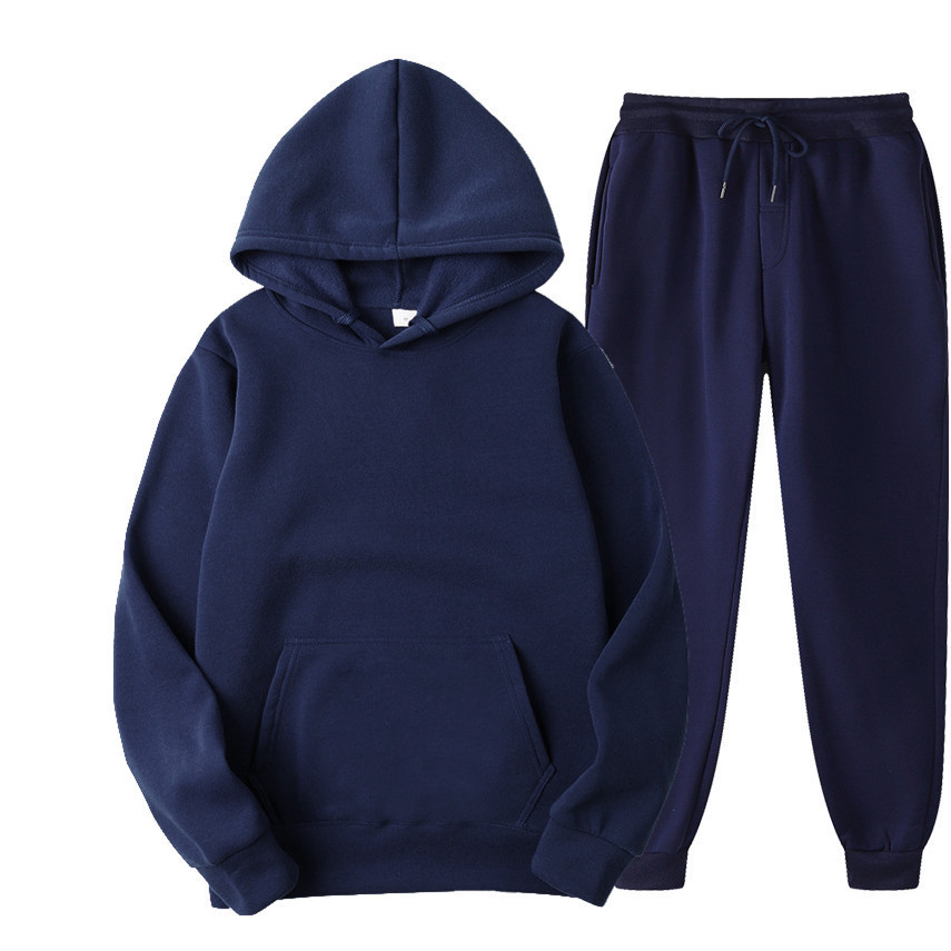 Spring 2021 New Solid Color Hooded Pullover Casual Sweater Blank Men's Sweater Fleece Pullover Set