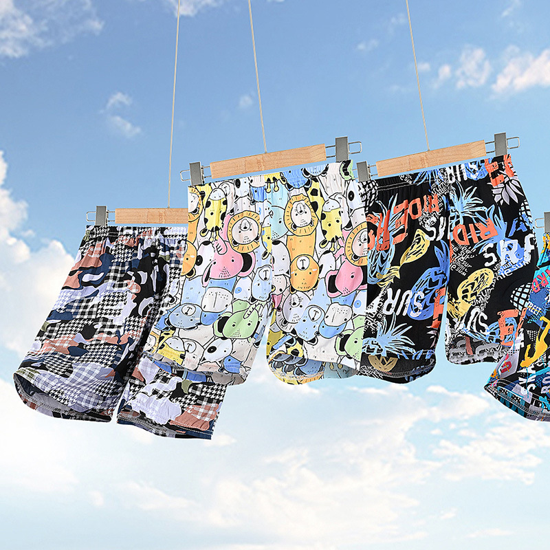 2024 Summer Children's Thin Silk Printed Beach Shorts Children's Loose Casual Pants Baby's Five-point Pants