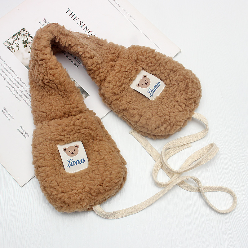 2022 New Cute Cartoon Bear Plush Ear Warm Women's Winter Cycling Warm Foldable Ear Bag Student Earmuffs