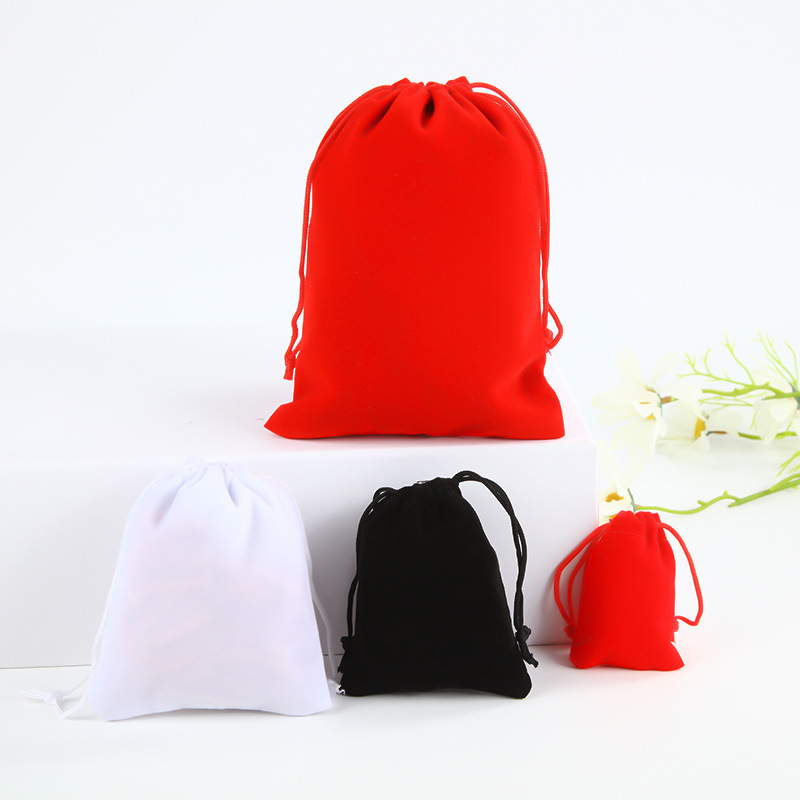 Drawstring drawstring velvet bag flocking jewelry gift glasses headset comb cosmetic packaging bag wholesale printed logo