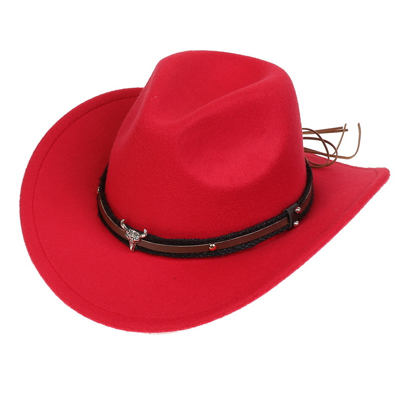 Amazon Hot Top Hat Ethnic Style Cow Label Western Denim Top Hat Roll Brim Retro Riding Hat Woolen Felt Hat