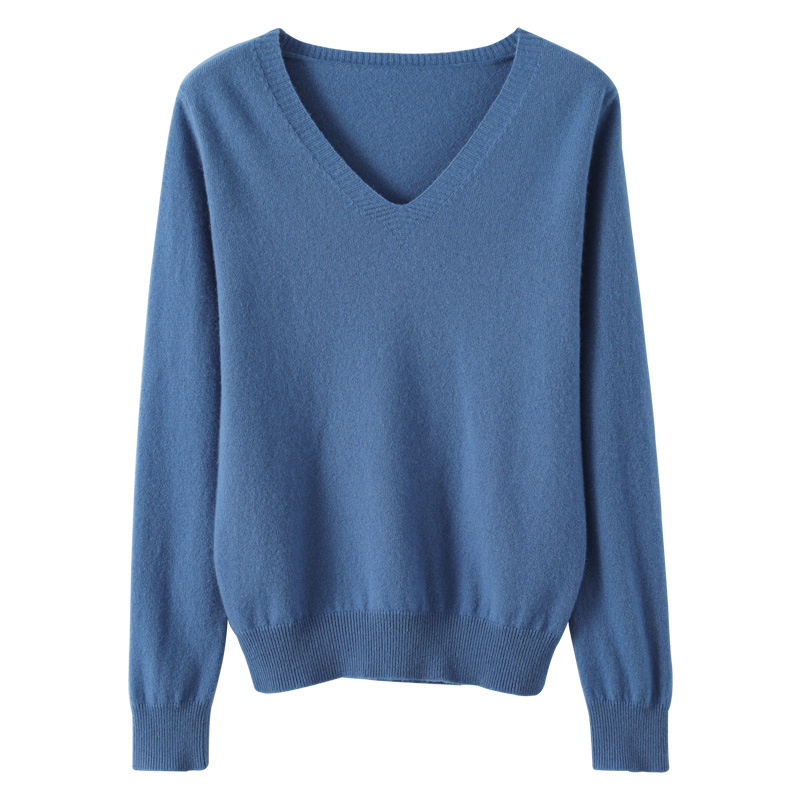 V-Neck Loose Knitted Sweater Women's 2021 Autumn and Winter New All-match Sweater Solid Color Long-sleeved Thin Stylish Top