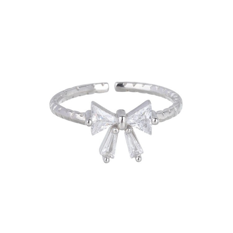 "Time Princess" ragazza cuore tutto-fiammifero dolce temperamento fiocco argento anello aperto anello regolabile_voghion.com
