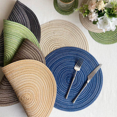 Nordic Style Cotton Yarn Placemat Round Ramie Braided Coaster Heat Insulation Plate Mat Decorative Prop Mat Household Anti-Perm Mat