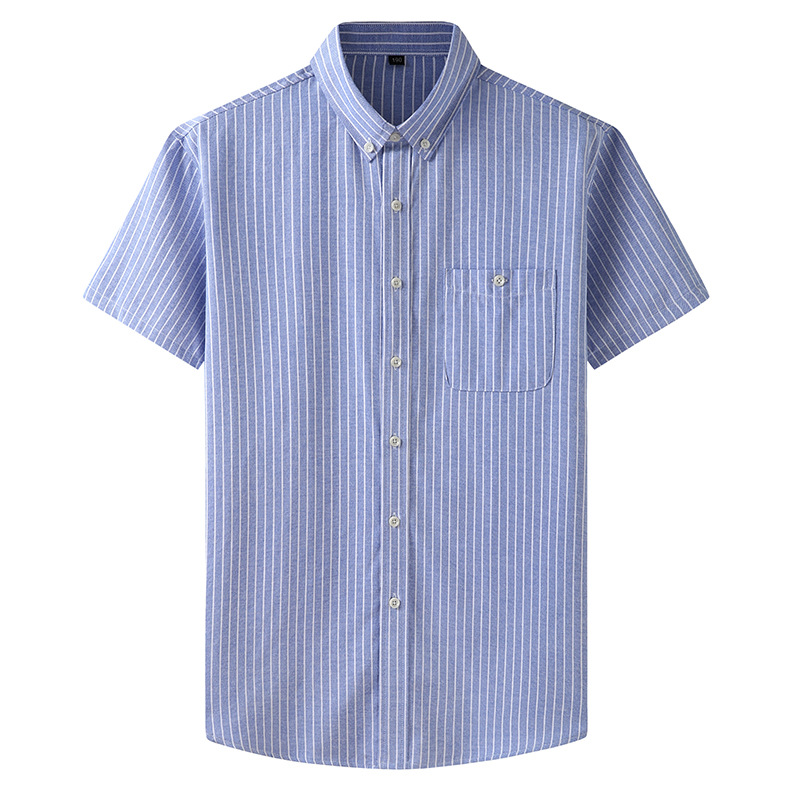 plus size Men's Summer New Short-sleeved Shirt Fat Man Business Striped Point Collar Shirt Fat Brother Amazon AliExpress