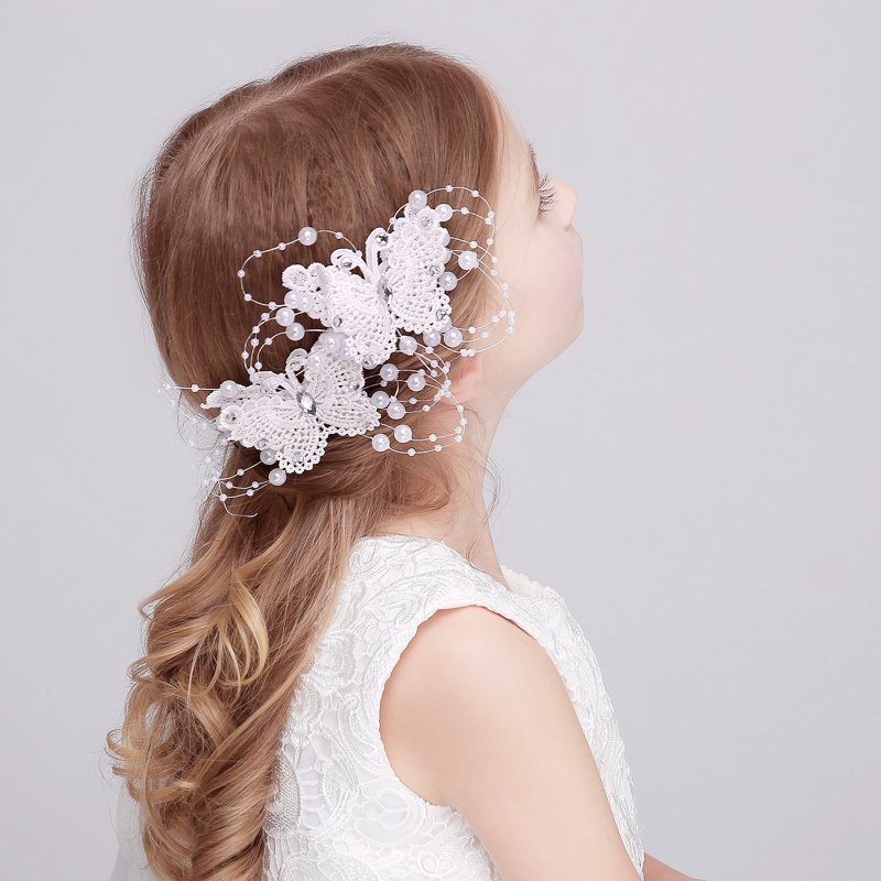 Children's Wedding Dress Headdress Flower Children's Hair Accessories Side Clip Children's Dress Headdress Bow Hairpin Dance Performance Jewelry