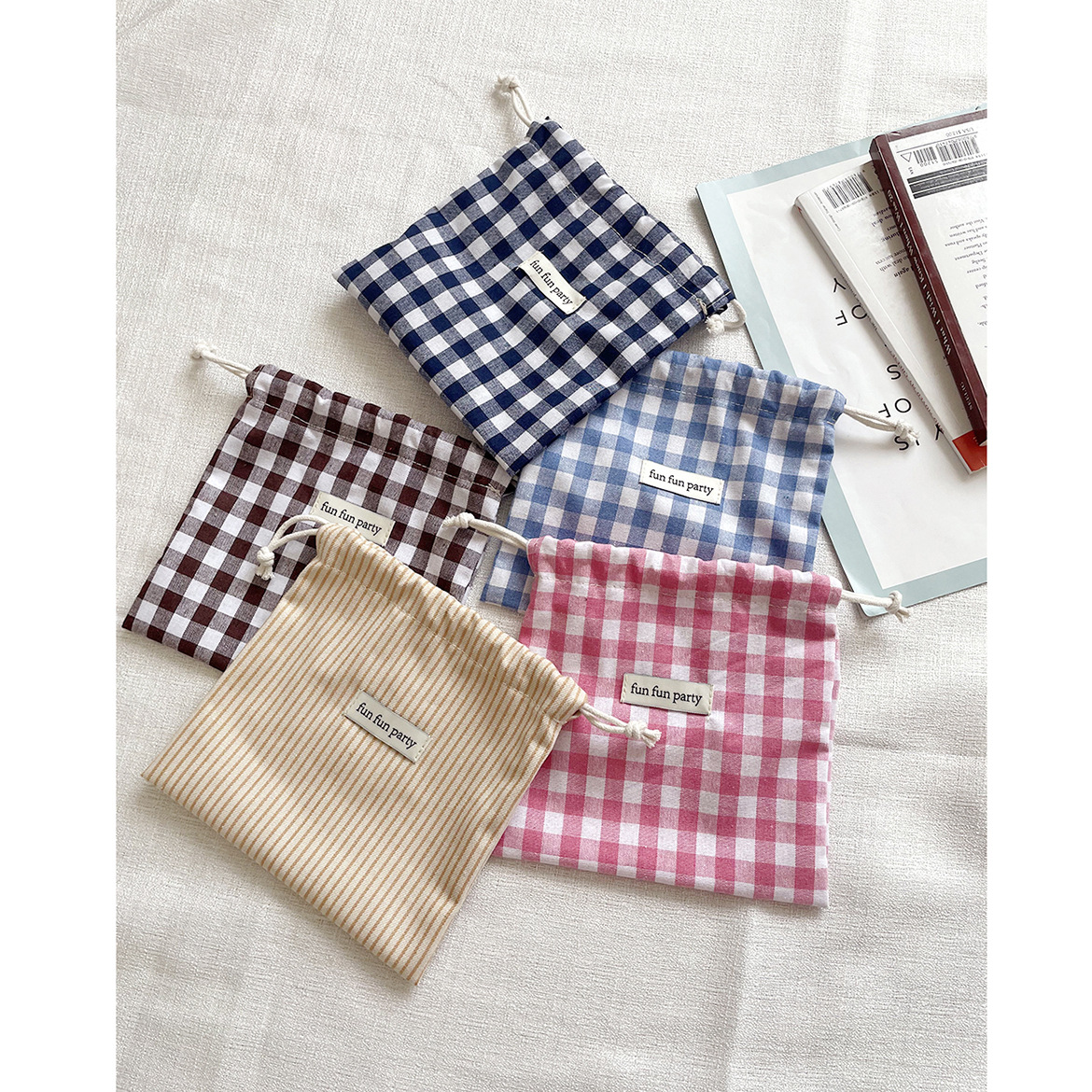 Floral Plaid drawstring drawstring bag sundries storage bag walking key change card bag hand carrying small cloth bag mobile phone bag