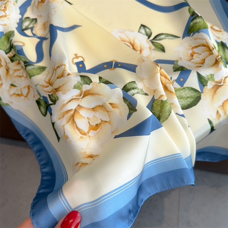 Pink rose printed scarf 70 artificial silk high-grade square scarf spring and summer thin scarf all-match scarf tie hair scarf for women