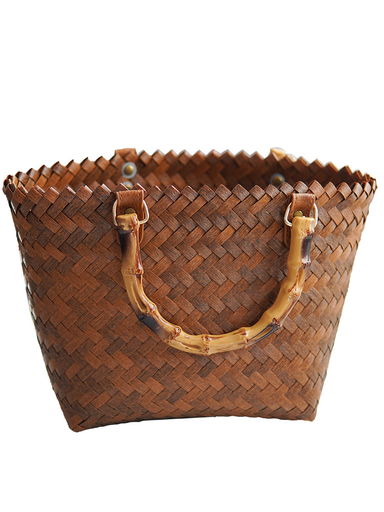 Factory wholesale imitation rattan net red straw woven bag women hand woven women's bag vintage imitation bamboo handbag