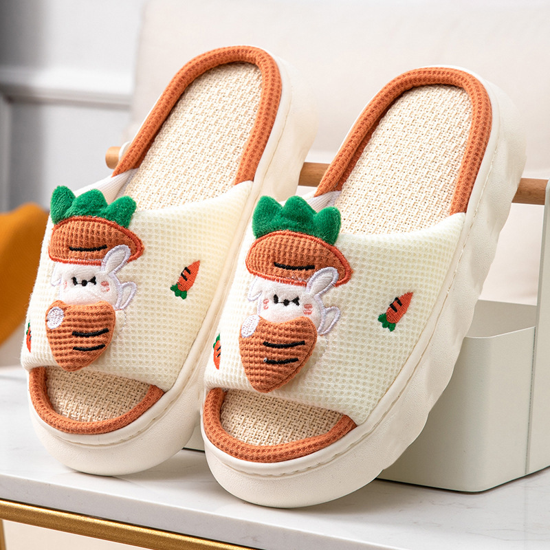 4.0 Thickened Four Seasons Open Toe Open Linen PVC Women's Summer Cotton Linen Frog Cute Indoor Home Cute Drag