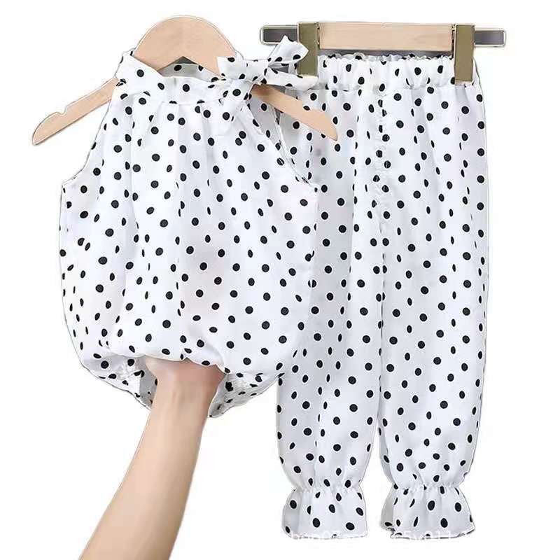 Summer thin girls chiffon suit fashion polka dot children's clothing small and medium-sized children's online popular foreign-style two-piece Korean-style summer clothing