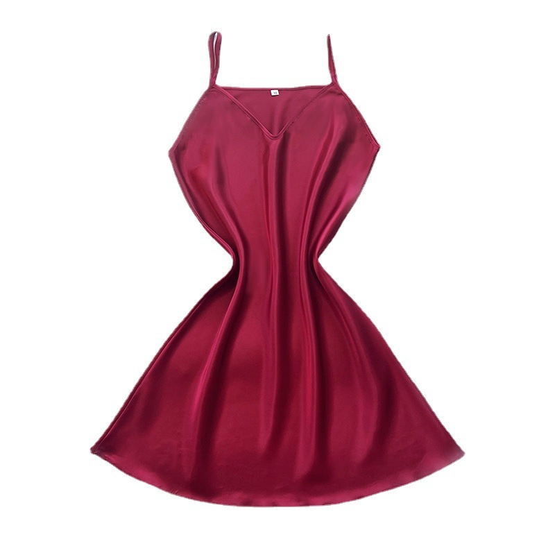 Sling Nightgown Women's Summer 2022 New Solid Color High-end Sense Thin Ice Silk Sexy Pajamas Nightgown Set Outer Wear