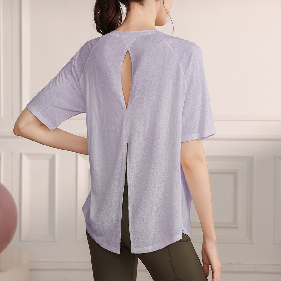 New Tencel snowflake lightweight breathable split yoga sports top women's professional running fitness short sleeve blouse T-shirt