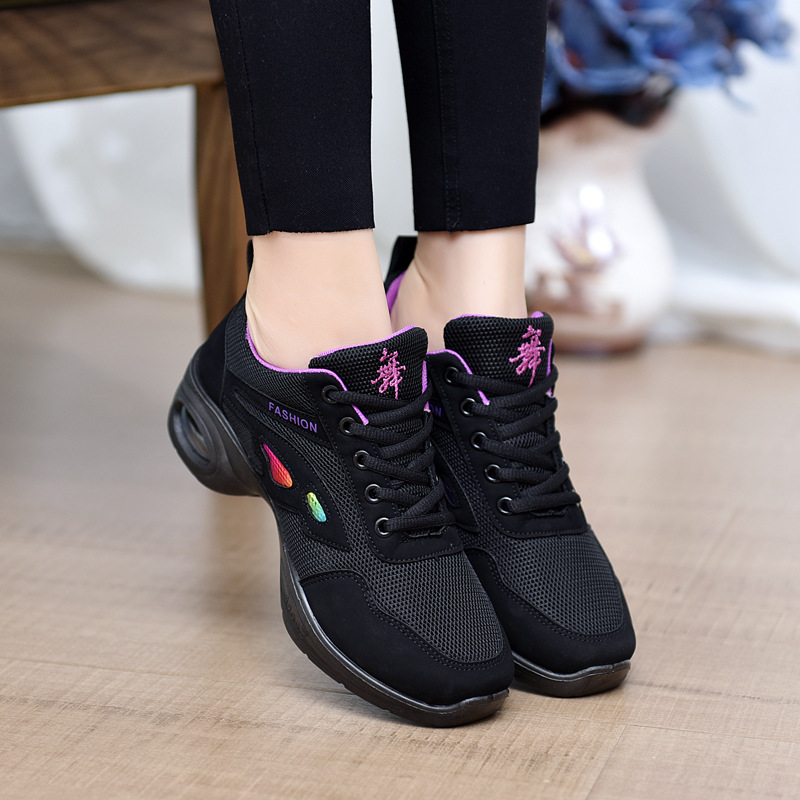 Square Dance Women's Shoes Soft Sole Mid-Heeled Dancing Shoes Dancing Shoes Four Seasons Double Mesh Sneakers Light Sail Dance Shoes Women