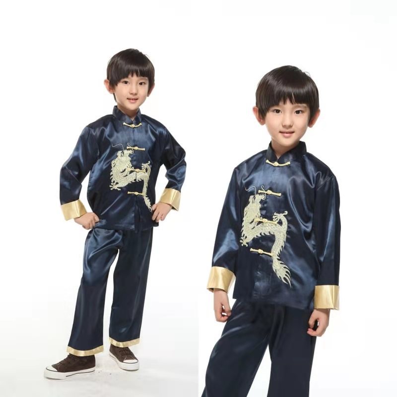 Chinese style embroidered dragon boy Tang suit Red Spring festival dress student performance clothing long sleeve trousers