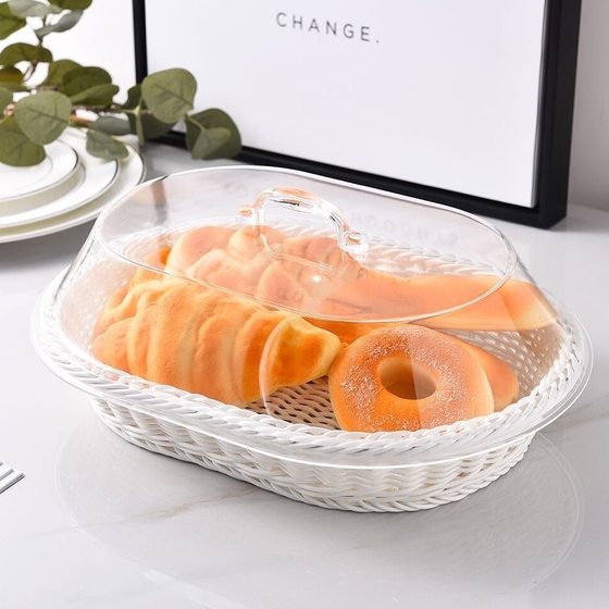 Factory Direct acrylic transparent cover rattan-like woven cake basket fruit basket dustproof food cover supermarket display basket