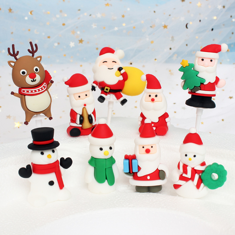 Christmas cake decoration plug-in card soft glue Christmas tree old man snowman elk Christmas decoration cake decoration