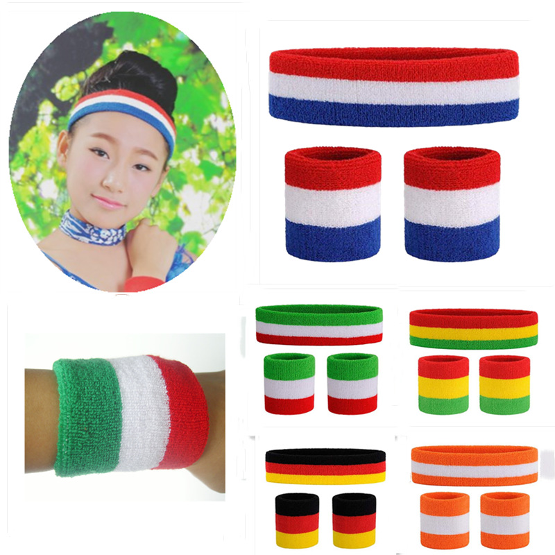 A variety of in stock stripes 1 headband 2 wristband sports protective gear combination Cotton Sweat-absorbent warm sweat-wiping can be used as LOGO