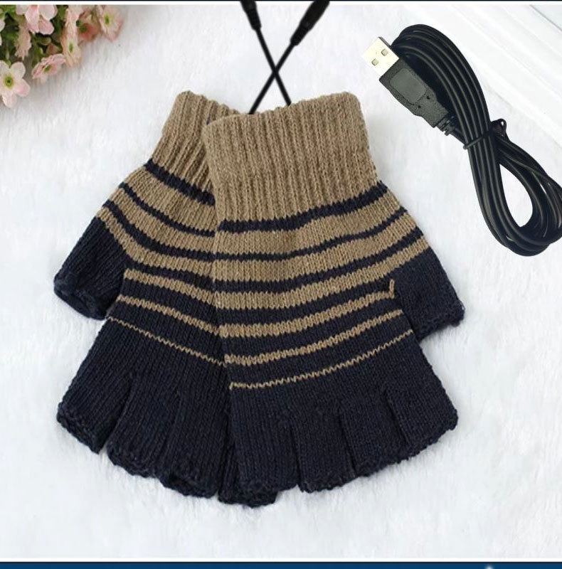 Grenzüberschreitende Quelle USB Winter Unisex gestrickte warme elektrische Handschuhe mobile Stromversorgung elektrische Halbfingerhandschuhe_voghion.com