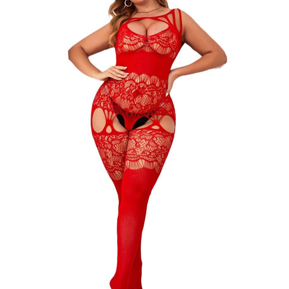 Sexy lingerie open-end Dew passion suit transparent temptation sexy fishing net striped stockings one-piece mesh uniform