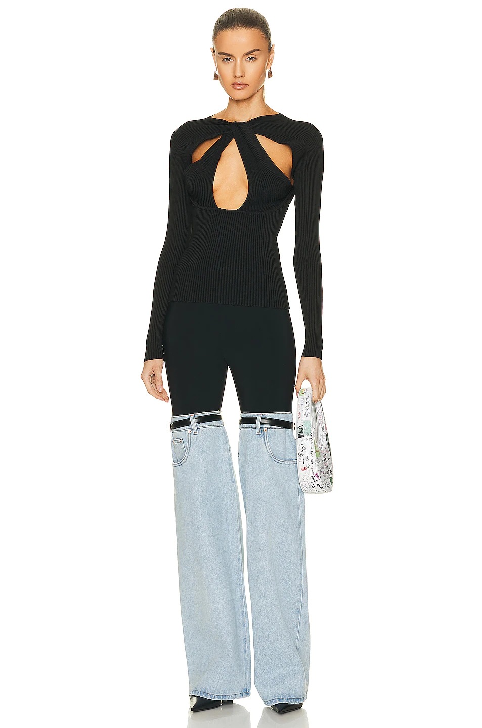Design Sense American Style Stitching Jeans 2023 Spring New High Waist Straight Wide Leg High Distinctive Chic Pants for Women
