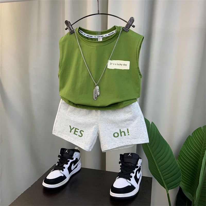 2024 new boys' baby Summer vest suit summer sleeveless clothes trendy boys' children's Ruan handsome two-piece suit